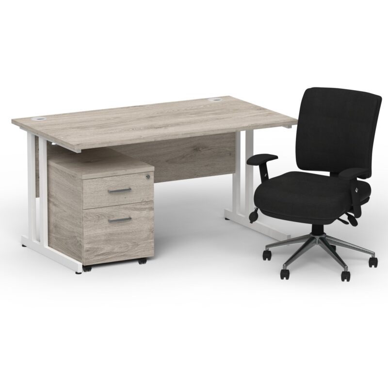 Impulse 1400mm Cantilever Straight Desk With Mobile Pedestal and Chiro Medium Back Black Operator Chair - Image 15