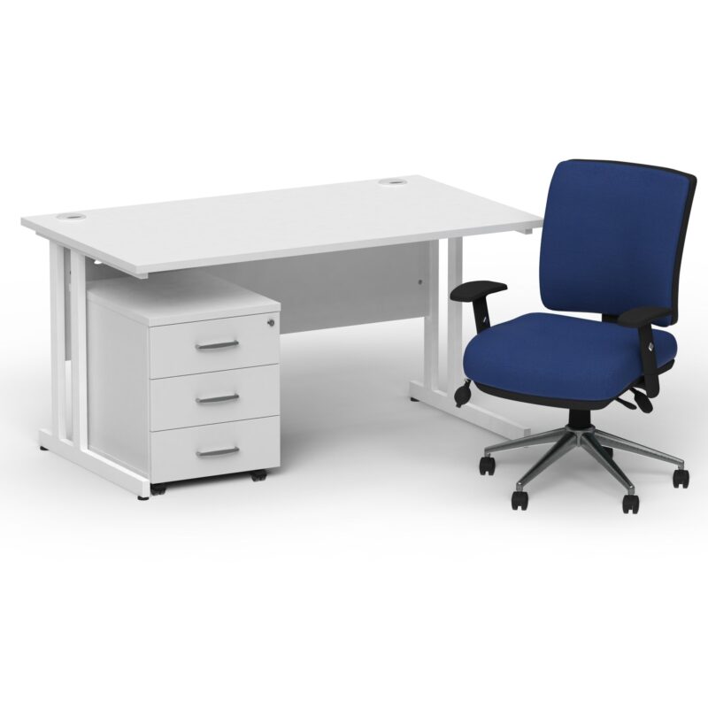 Impulse 1400mm Cantilever Straight Desk With Mobile Pedestal and Chiro Medium Back Blue Operator Chair - Image 23