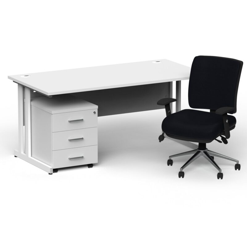 Impulse 1600mm Cantilever Straight Desk With Mobile Pedestal and Chiro Medium Back Black Operator Chair - Image 16