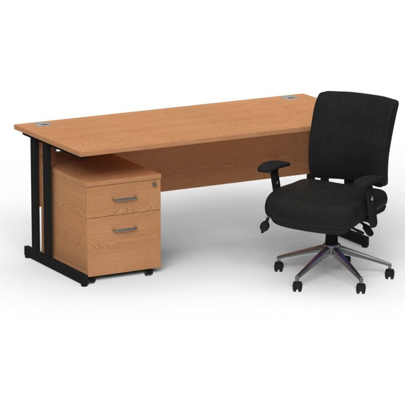 Impulse 1600mm Cantilever Straight Desk With Mobile Pedestal and Chiro Medium Back Black Operator Chair - Image 56