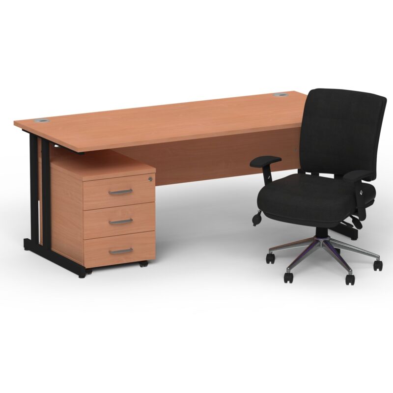 Impulse 1600mm Cantilever Straight Desk With Mobile Pedestal and Chiro Medium Back Black Operator Chair - Image 60