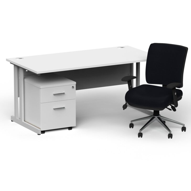 Impulse 1800mm Cantilever Straight Desk With Mobile Pedestal and Chiro Medium Back Black Operator Chair - Image 5