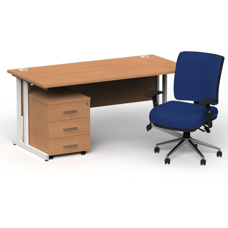Impulse 1800mm Cantilever Straight Desk With Mobile Pedestal and Chiro Medium Back Blue Operator Chair - Image 21