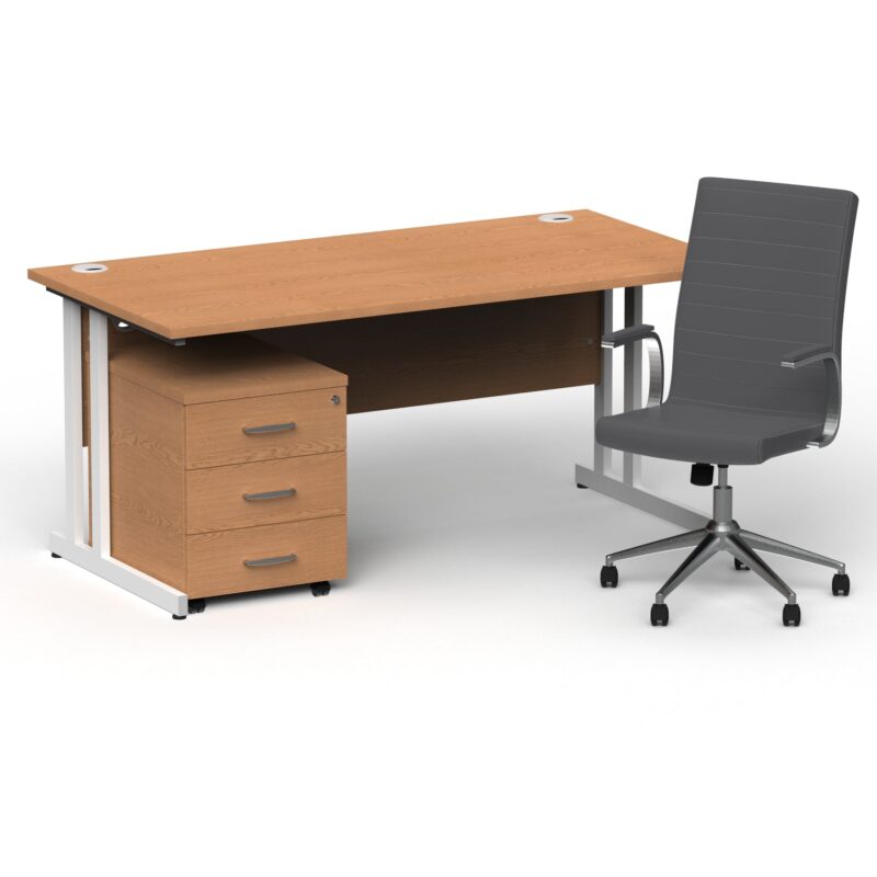 Impulse 1600mm Cantilever Straight Desk With Mobile Pedestal and Ezra Grey Executive Chair - Image 21