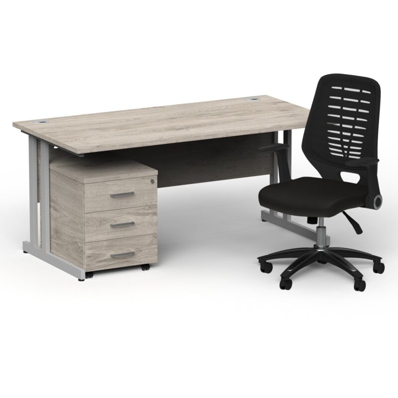 Impulse 1600mm Cantilever Straight Desk With Mobile Pedestal and Relay Black Back Operator Chair - Image 13