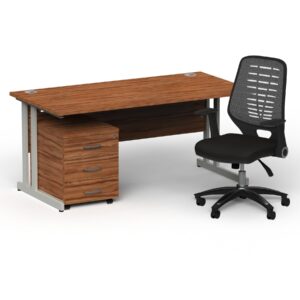Impulse 1600mm Cantilever Straight Desk With Mobile Pedestal and Relay Silver Back Operator Chair - Image 10