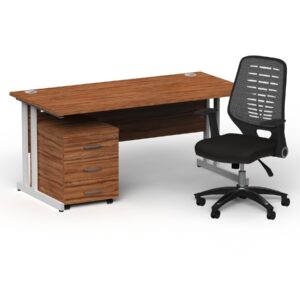 Impulse 1600mm Cantilever Straight Desk With Mobile Pedestal and Relay Silver Back Operator Chair - Image 22