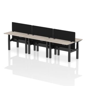 Air Back-to-Back Slimline Height Adjustable Bench Desk - 6 Person with Black Straight Screen - Image 4