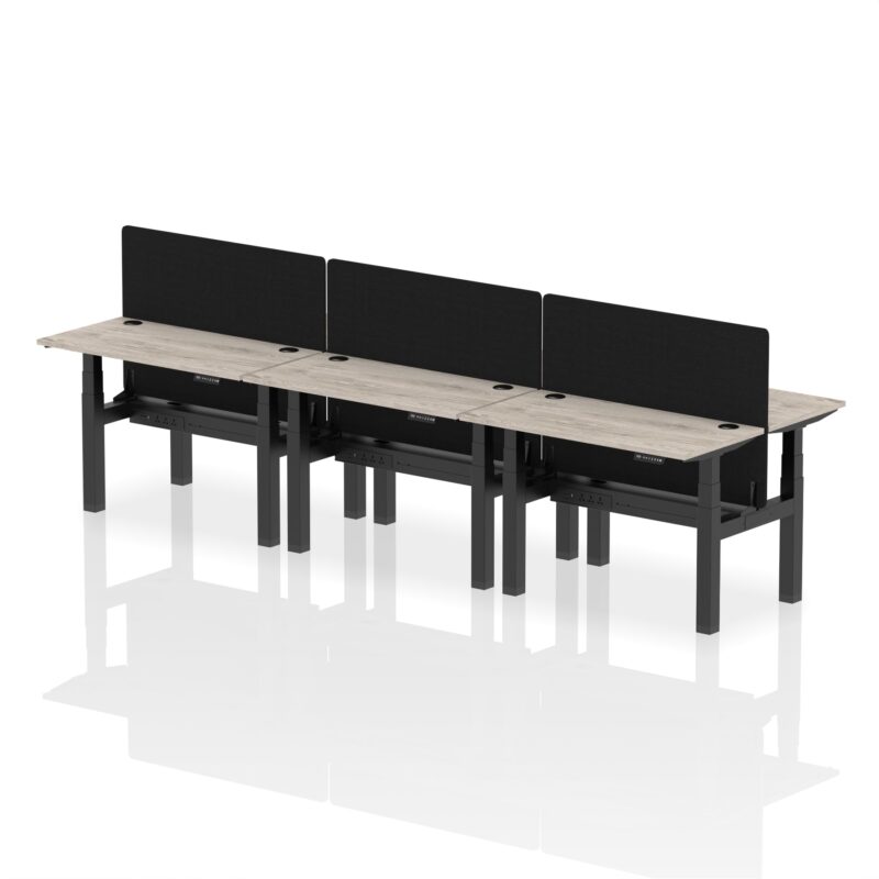 Air Back-to-Back Slimline Height Adjustable Bench Desk - 6 Person with Black Straight Screen - Image 4