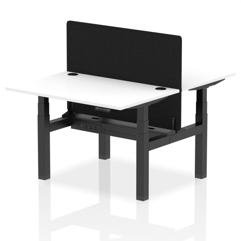 Air Back-to-Back Height Adjustable Bench Desk - 2 Person with Black Straight Screen - Image 16