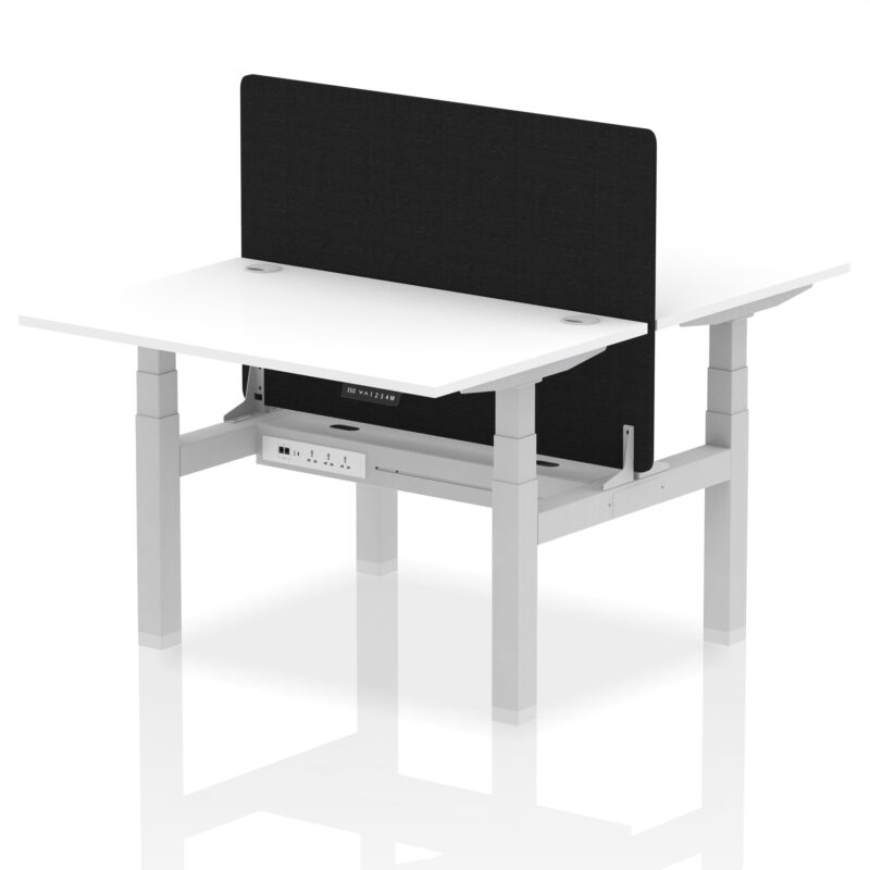 Air Back-to-Back Height Adjustable Bench Desk - 2 Person with Black Straight Screen - Image 17
