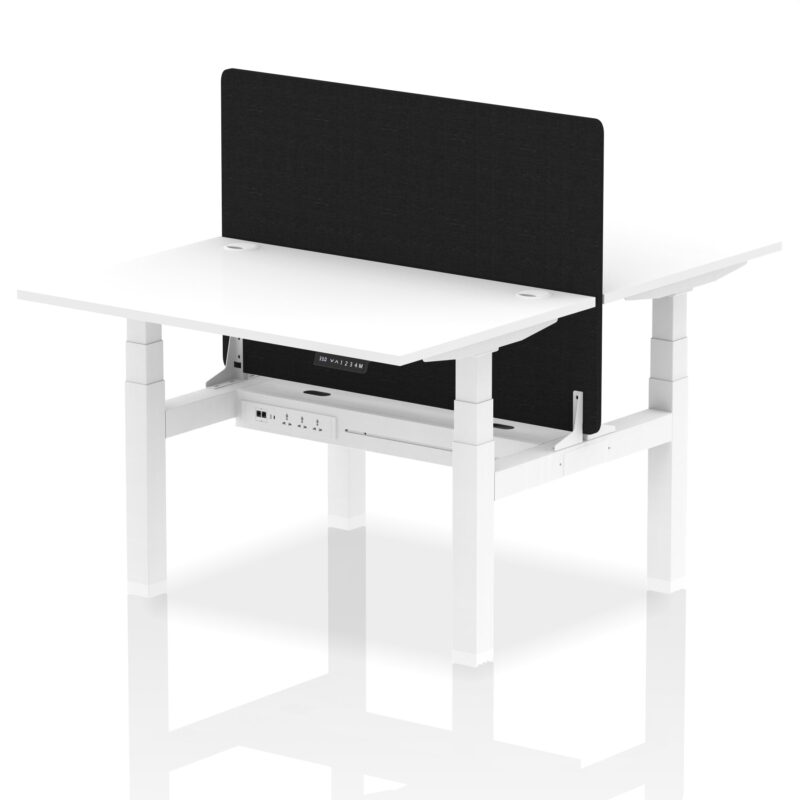 Air Back-to-Back Height Adjustable Bench Desk - 2 Person with Black Straight Screen - Image 18