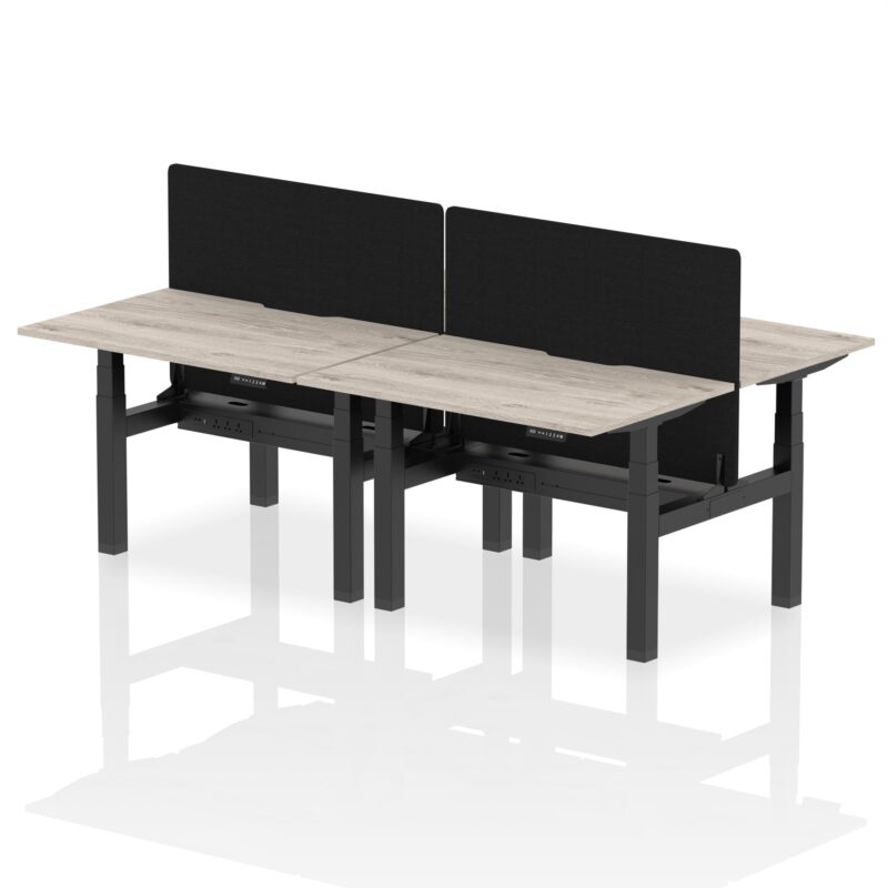 Air Back-to-Back Scalloped Edge Height Adjustable Bench Desk - 4 Person with Black Straight Screen - Image 4