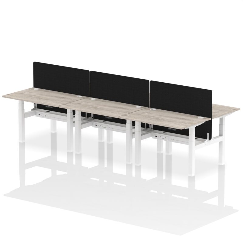 Air Back-to-Back Height Adjustable Bench Desk - 6 Person with Black Straight Screen - Image 6