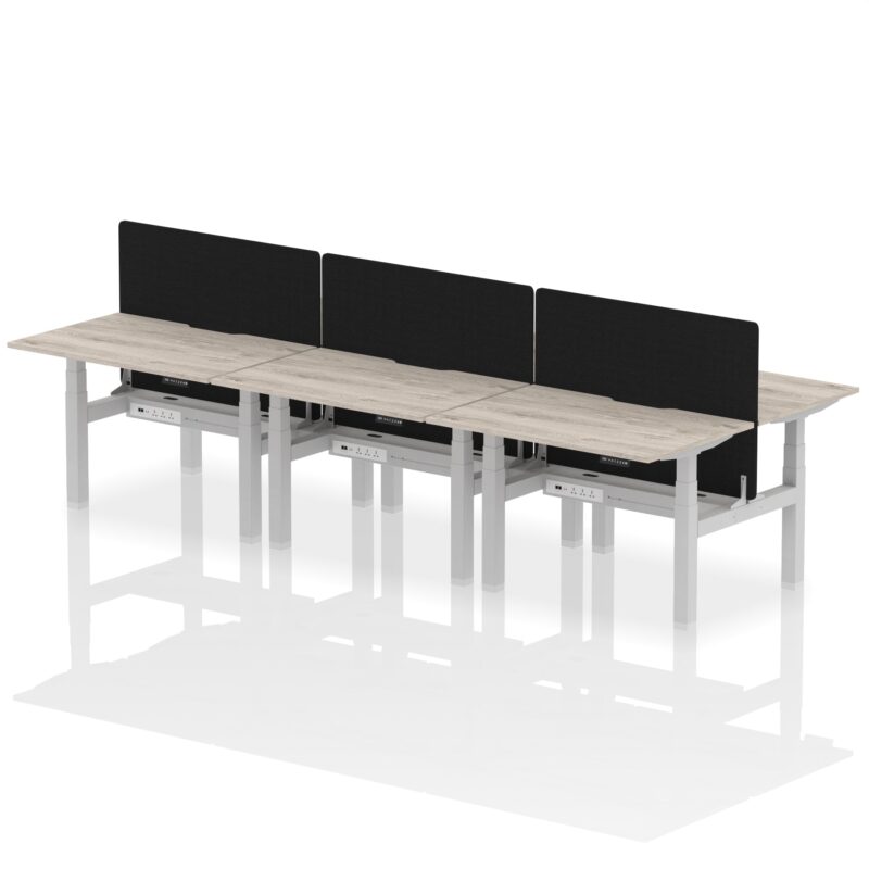 Air Back-to-Back Scalloped Edge Height Adjustable Bench Desk - 6 Person with Black Straight Screen - Image 5