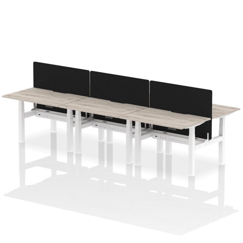 Air Back-to-Back Scalloped Edge Height Adjustable Bench Desk - 6 Person with Black Straight Screen - Image 6
