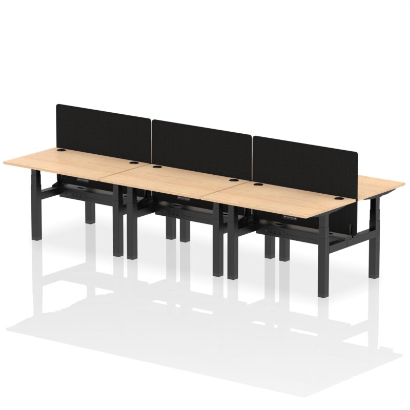 Air Back-to-Back Height Adjustable Bench Desk - 6 Person with Black Straight Screen - Image 7