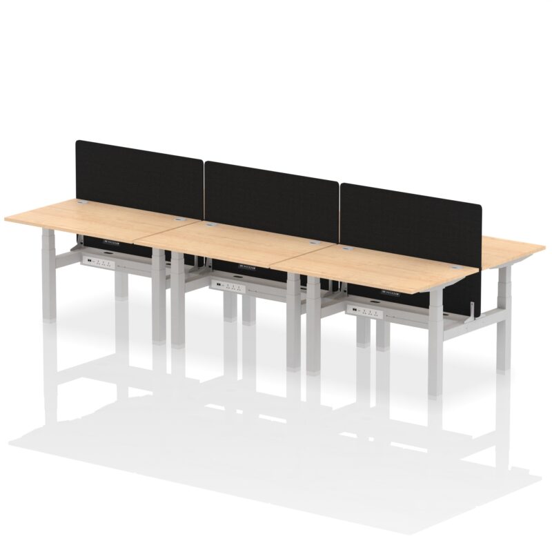 Air Back-to-Back Height Adjustable Bench Desk - 6 Person with Black Straight Screen - Image 8