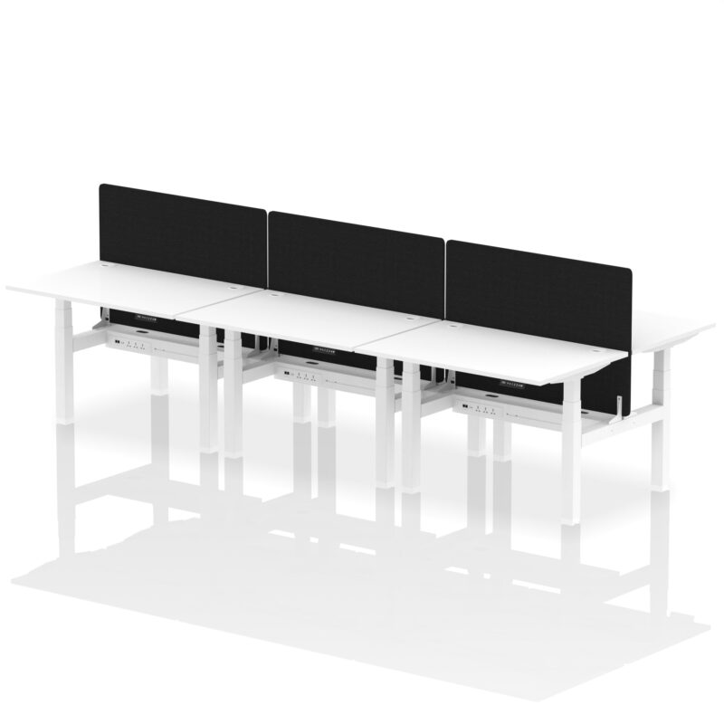 Air Back-to-Back Height Adjustable Bench Desk - 6 Person with Black Straight Screen - Image 18