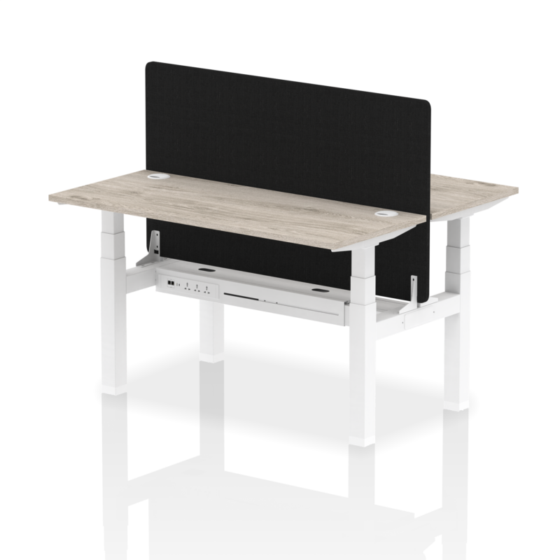 Air Back-to-Back Slimline Height Adjustable Bench Desk - 2 Person with Black Straight Screen - Image 24