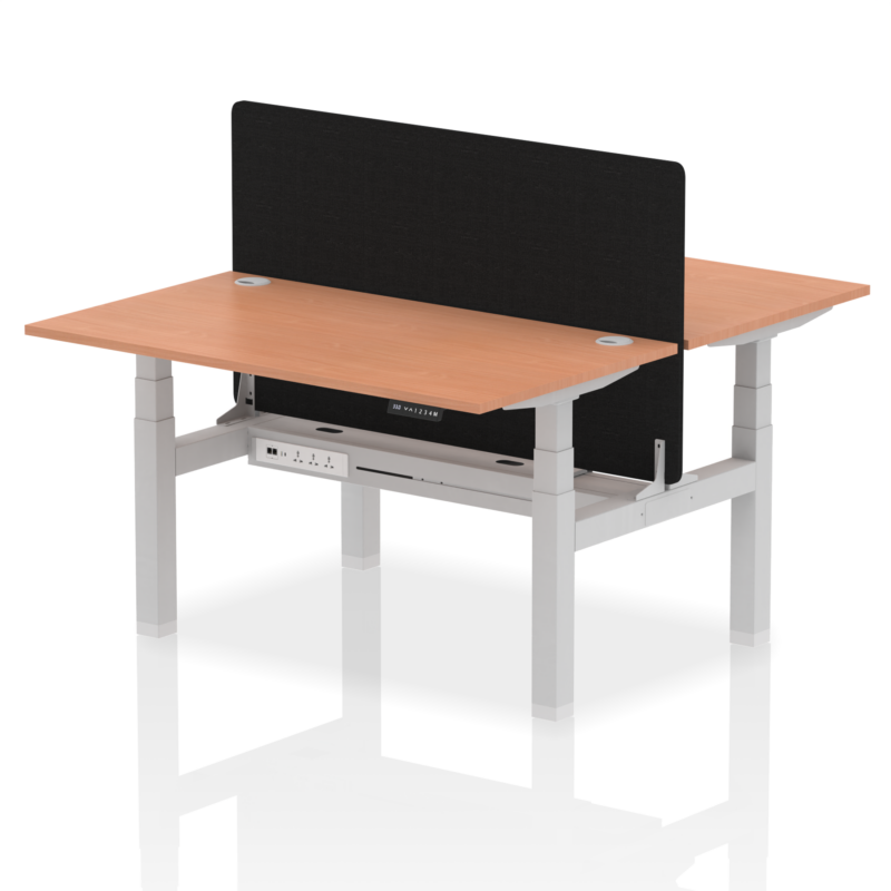 Air Back-to-Back Height Adjustable Bench Desk - 2 Person with Black Straight Screen - Image 20
