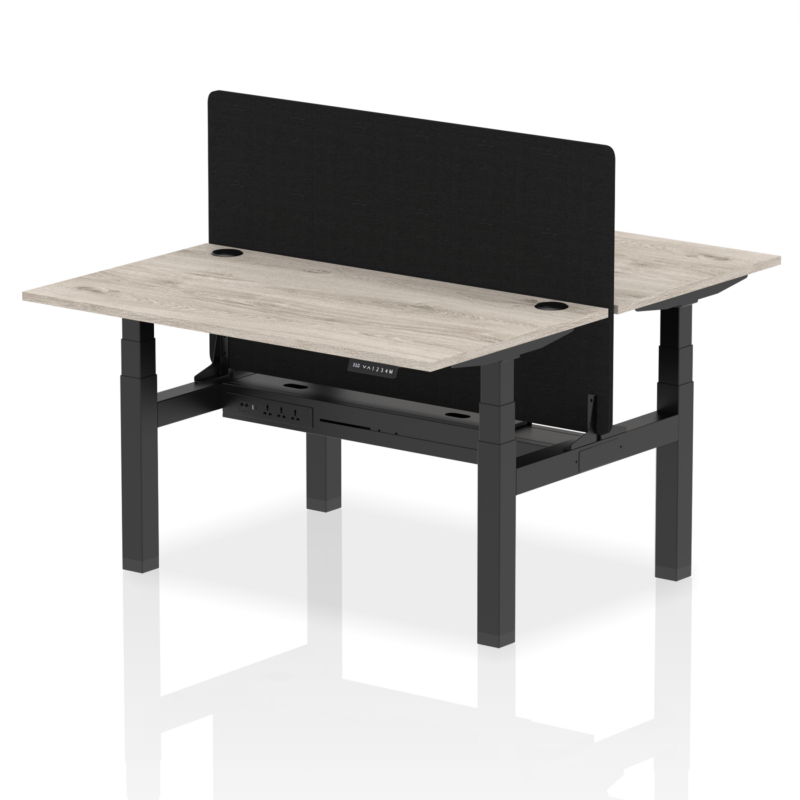 Air Back-to-Back Height Adjustable Bench Desk - 2 Person with Black Straight Screen - Image 22