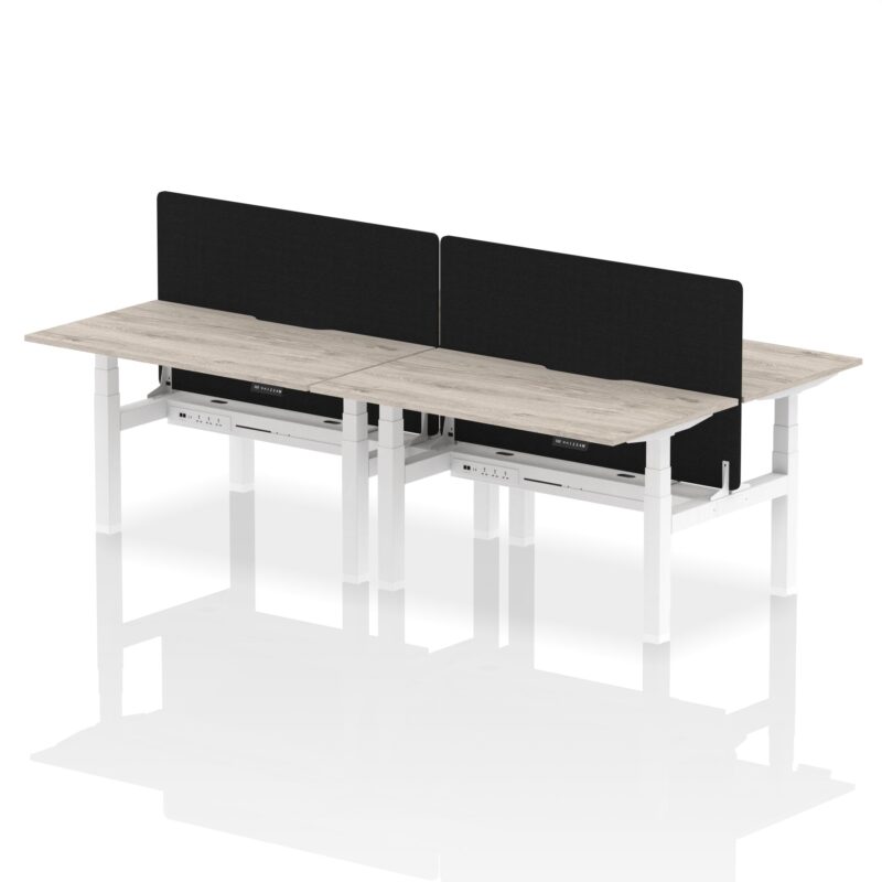 Air Back-to-Back Scalloped Edge Height Adjustable Bench Desk - 4 Person with Black Straight Screen - Image 24