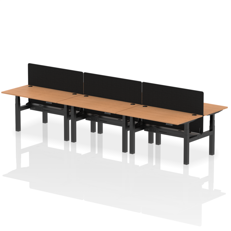 Air Back-to-Back Height Adjustable Bench Desk - 6 Person with Black Straight Screen - Image 28