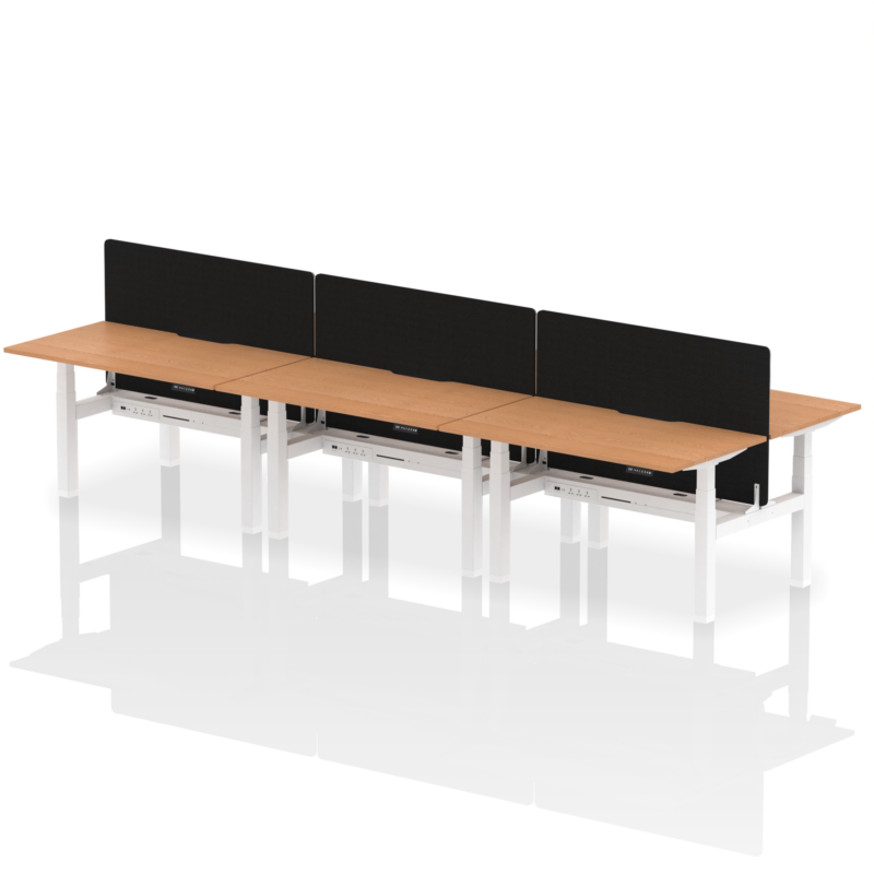 Air Back-to-Back Scalloped Edge Height Adjustable Bench Desk - 6 Person with Black Straight Screen - Image 30