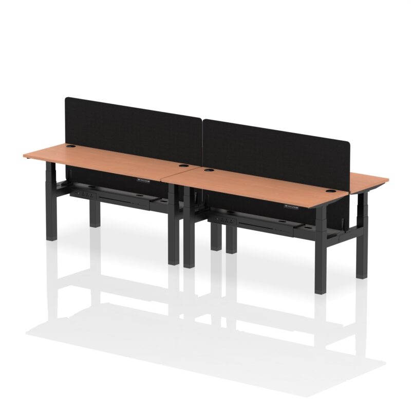 Air Back-to-Back Slimline Height Adjustable Bench Desk - 4 Person with Black Straight Screen - Image 37