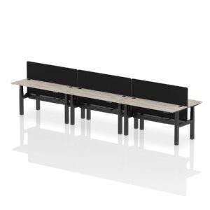 Air Back-to-Back Slimline Height Adjustable Bench Desk - 6 Person with Black Straight Screen - Image 40