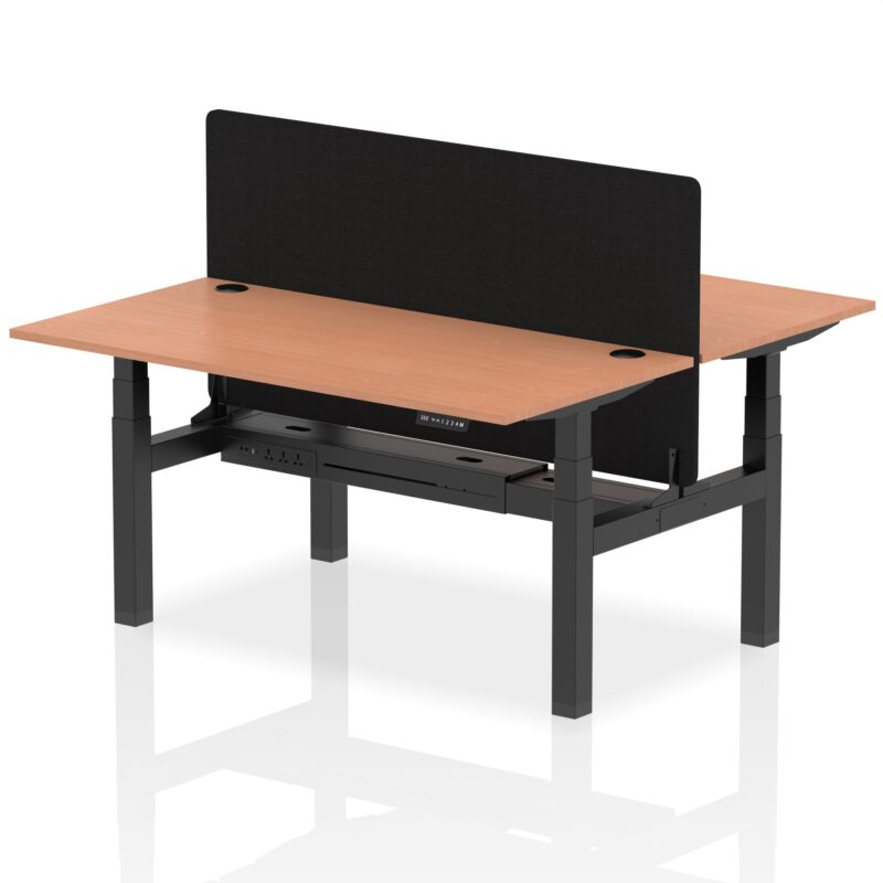 Air Back-to-Back Height Adjustable Bench Desk - 2 Person with Black Straight Screen - Image 37