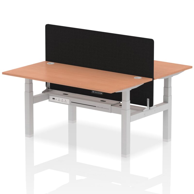 Air Back-to-Back Height Adjustable Bench Desk - 2 Person with Black Straight Screen - Image 38