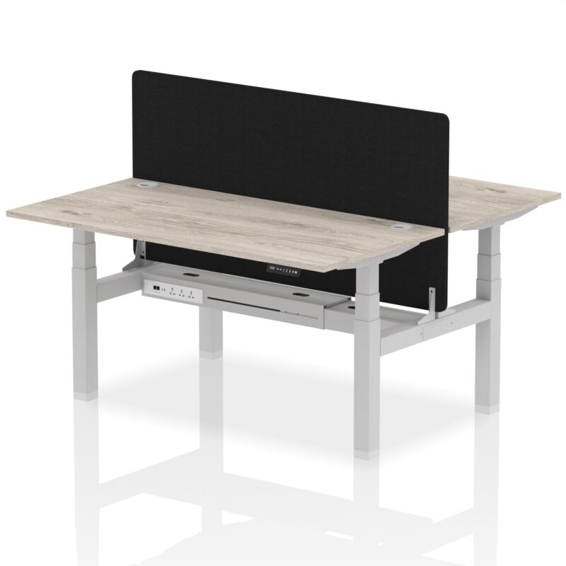 Air Back-to-Back Height Adjustable Bench Desk - 2 Person with Black Straight Screen - Image 41