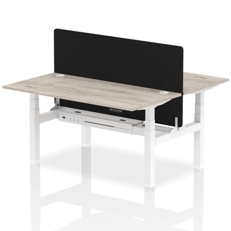 Air Back-to-Back Height Adjustable Bench Desk - 2 Person with Black Straight Screen - Image 42