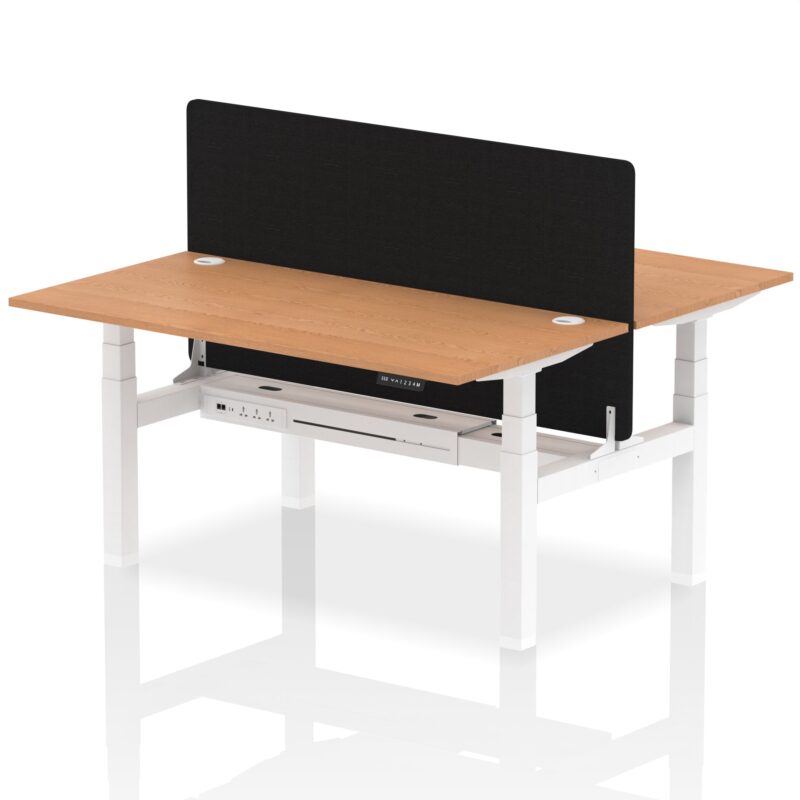 Air Back-to-Back Height Adjustable Bench Desk - 2 Person with Black Straight Screen - Image 48