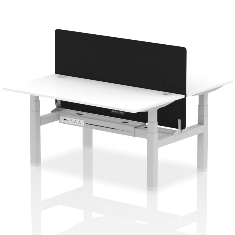 Air Back-to-Back Height Adjustable Bench Desk - 2 Person with Black Straight Screen - Image 53