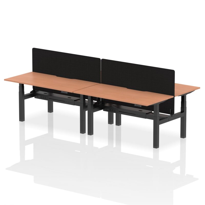 Air Back-to-Back Scalloped Edge Height Adjustable Bench Desk - 4 Person with Black Straight Screen - Image 37