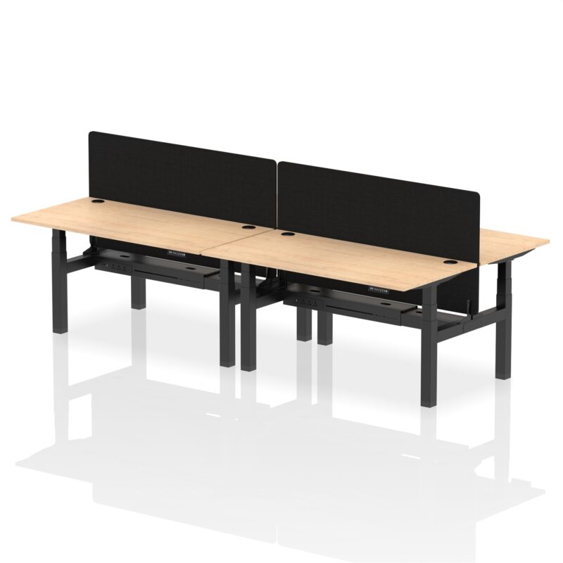 Air Back-to-Back Height Adjustable Bench Desk - 4 Person with Black Straight Screen - Image 43