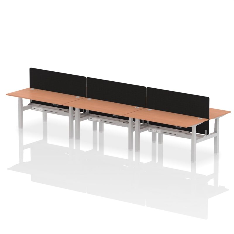 Air Back-to-Back Height Adjustable Bench Desk - 6 Person with Black Straight Screen - Image 38