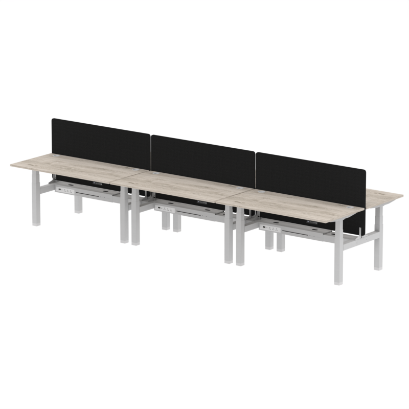 Air Back-to-Back Height Adjustable Bench Desk - 6 Person with Black Straight Screen - Image 41