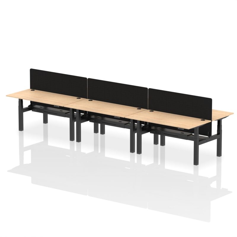 Air Back-to-Back Height Adjustable Bench Desk - 6 Person with Black Straight Screen - Image 43