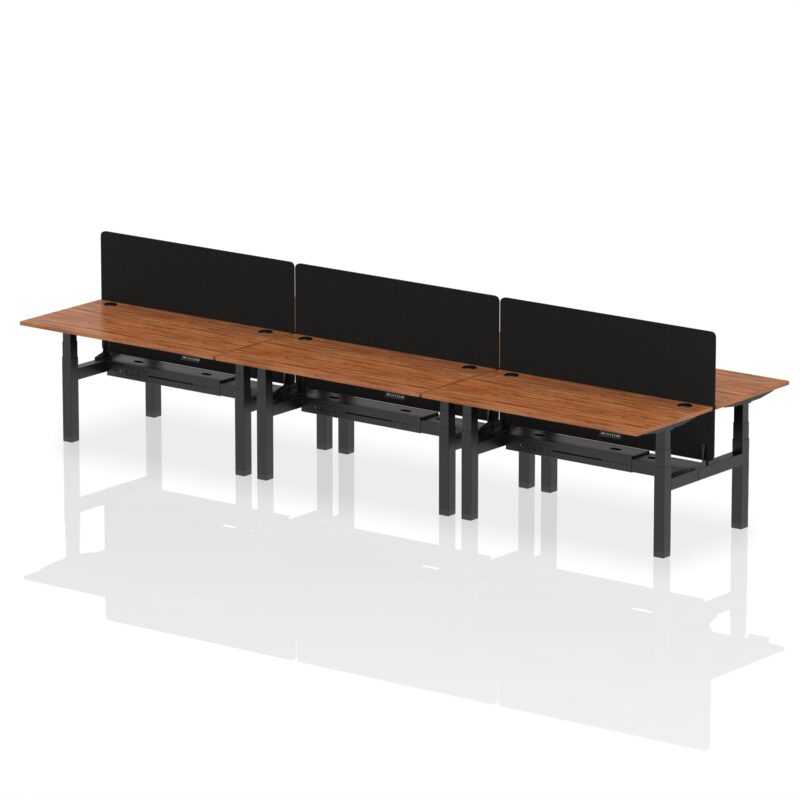 Air Back-to-Back Height Adjustable Bench Desk - 6 Person with Black Straight Screen - Image 49