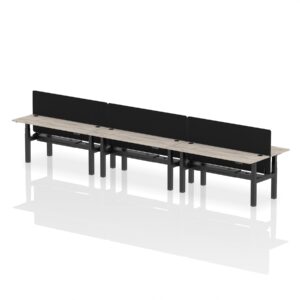 Air Back-to-Back Slimline Height Adjustable Bench Desk - 6 Person with Black Straight Screen - Image 58