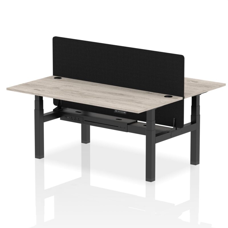 Air Back-to-Back Height Adjustable Bench Desk - 2 Person with Black Straight Screen - Image 58