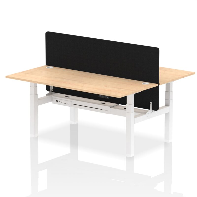 Air Back-to-Back Height Adjustable Bench Desk - 2 Person with Black Straight Screen - Image 63