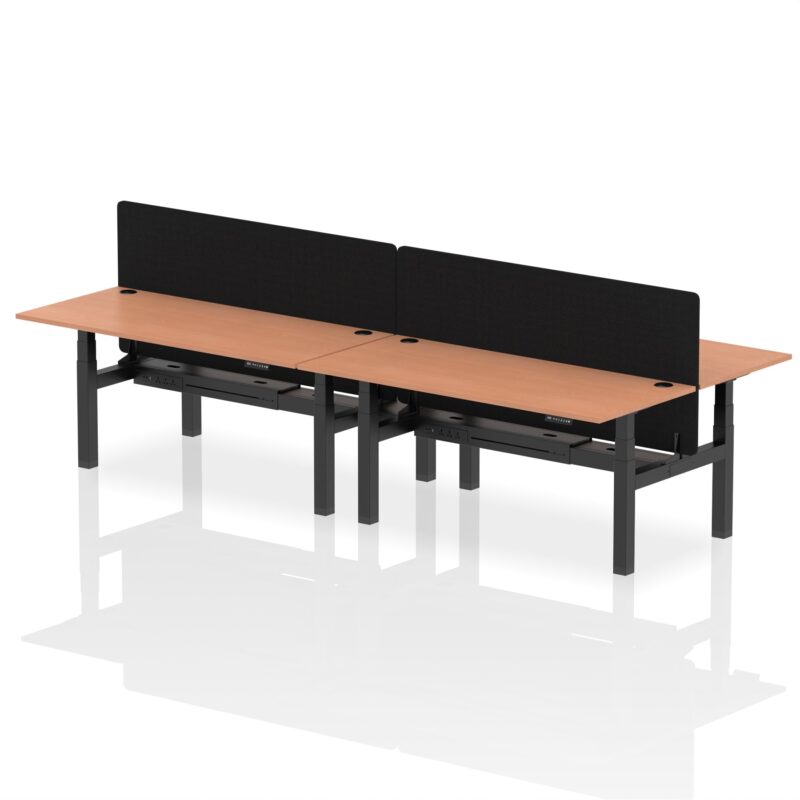 Air Back-to-Back Height Adjustable Bench Desk - 4 Person with Black Straight Screen - Image 55