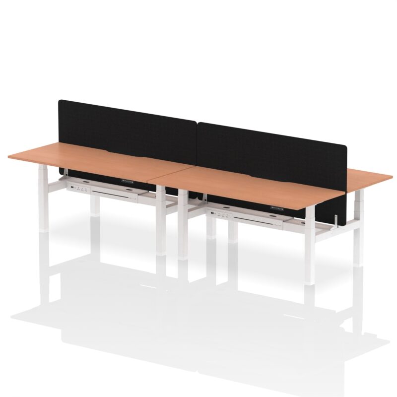Air Back-to-Back Scalloped Edge Height Adjustable Bench Desk - 4 Person with Black Straight Screen - Image 57