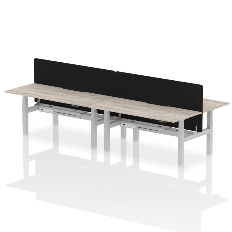 Air Back-to-Back Scalloped Edge Height Adjustable Bench Desk - 4 Person with Black Straight Screen - Image 59