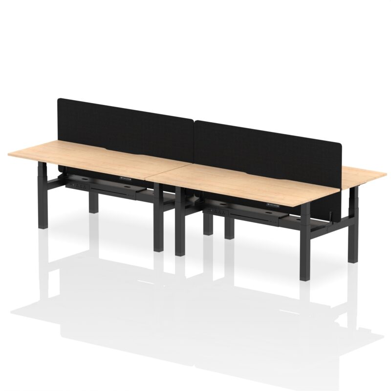 Air Back-to-Back Scalloped Edge Height Adjustable Bench Desk - 4 Person with Black Straight Screen - Image 61